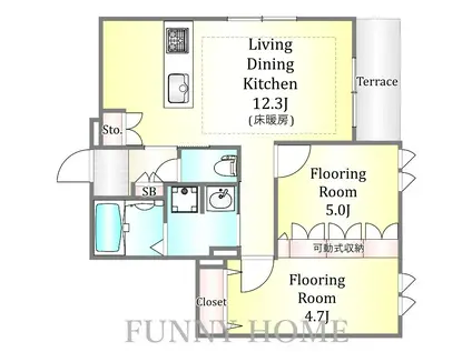 ボヌール西蒲田(2LDK/1階)の間取り写真