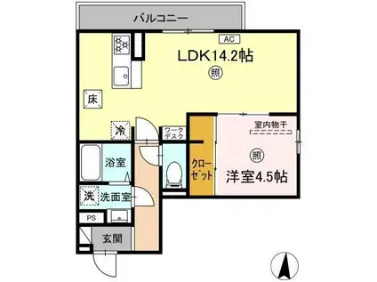 PREMILIFE須賀(1LDK/1階)の間取り写真