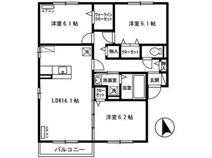 ボヌール・ヒルズ市名坂C(3LDK/2階)の間取り写真