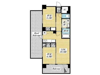 八王子計画(2LDK/9階)の間取り写真