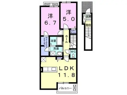 ヴァン ベール(2LDK/2階)の間取り写真