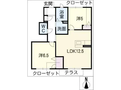 レガール北野B(2LDK/1階)の間取り写真