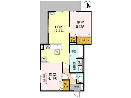 上甲子園廣和レジデンス(2LDK/1階)の間取り写真