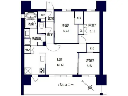 センチュリー千葉みなと(3LDK/6階)の間取り写真