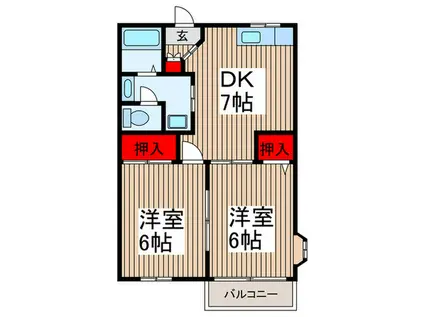 ヴィラ永堀II(2DK/2階)の間取り写真