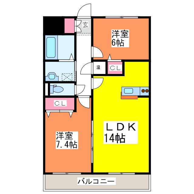 レガーロ旭町(2LDK/3階)の間取り写真