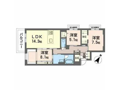 シャーメゾンステージ東静岡(3LDK/2階)の間取り写真