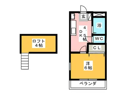 リバーヴィレッジ(1DK/2階)の間取り写真
