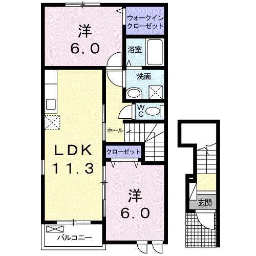 ヴィオラ・カーサE棟(2LDK/2階)の間取り写真
