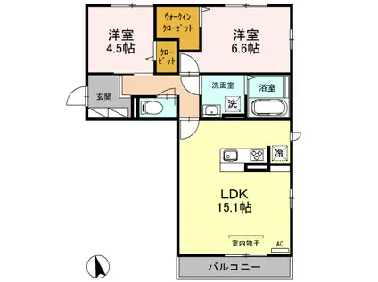 ロイヤル飛鳥I(2LDK/2階)の間取り写真