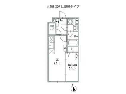 GRANPASEO船堀(1DK/2階)の間取り写真