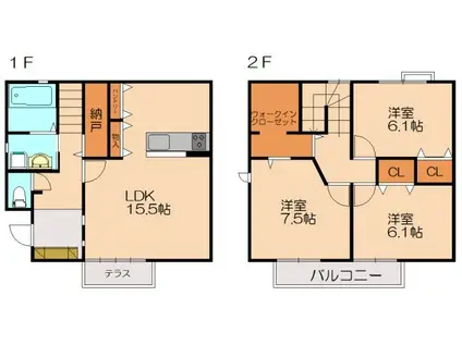 グルージャパーク南里(3LDK/2階)の間取り写真