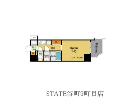 プランドール大手前レジデンス(1K/13階)の間取り写真