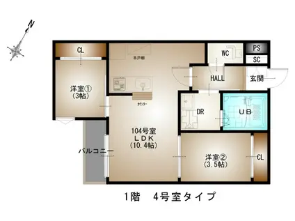 GRANDTIC-L 井口(2LDK/1階)の間取り写真