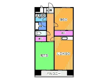 ラグジェレディーK3(2LDK/3階)の間取り写真