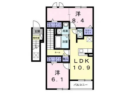 鶴ヶ島市アパート(2LDK/2階)の間取り写真