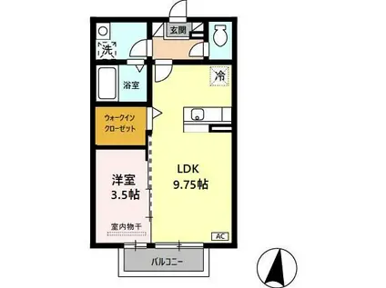 ハイヒルズ湯野原(1LDK/2階)の間取り写真