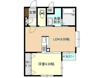 SHINE PLACE 菜園(1LDK/4階)の間取り写真