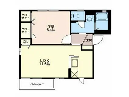 ルミエールライフA棟(1LDK/2階)の間取り写真