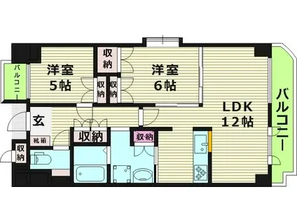 ソルジェンテ高殿(2LDK/7階)の間取り写真