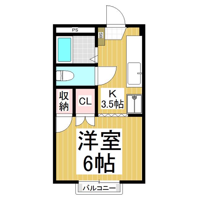 ハイツ一ノ瀬(1K/1階)の間取り写真