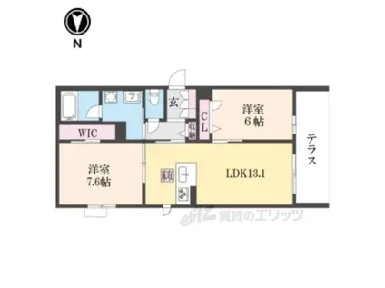 フォルトゥーナ太秦面影(2LDK/1階)の間取り写真