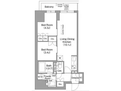 コンフォリア・リヴ東池袋(2LDK/4階)の間取り写真