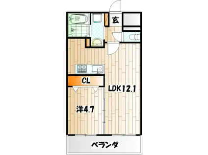 フェリオ清水(1LDK/4階)の間取り写真
