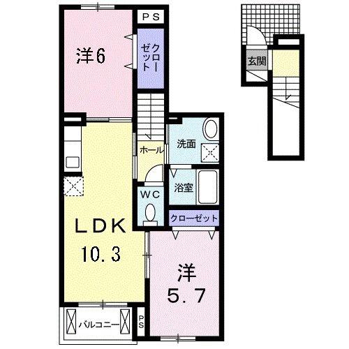 サンシャイン(2LDK/2階)の間取り写真