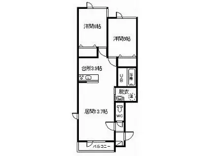 ＪＲ宗谷本線 旭川四条駅 徒歩15分 2階建 築18年(2LDK/1階)の間取り写真