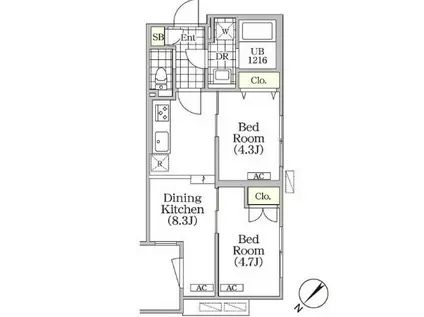 BRICK RESIDENCE 目黒本町(2DK/1階)の間取り写真