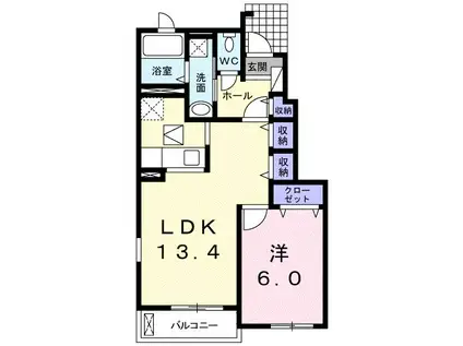 エスペランサA 葉鹿町(1LDK/1階)の間取り写真