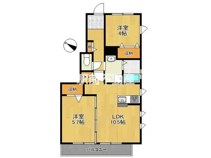 シャルム馬場(2LDK/1階)の間取り写真