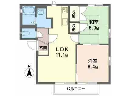 メゾン・PAPIERB棟(2LDK/2階)の間取り写真