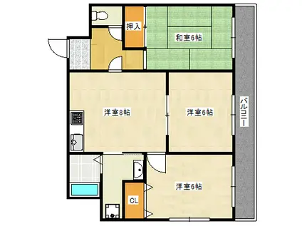 プランドール ユネ(3LDK/3階)の間取り写真