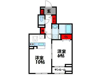 ソレイユ須恵(1LDK/1階)の間取り写真