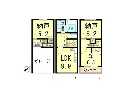 アンソレイユ氷川台(1LDK/2階)の間取り写真