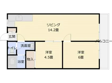 阪南グリーンハイツA棟(2LDK/4階)の間取り写真