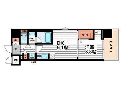 ドゥーエ天満橋(1DK/13階)の間取り写真