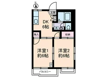 カーサ・ヴェルデ(2DK/2階)の間取り写真