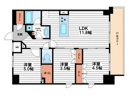 ザ・パークハビオ谷町六丁目テラス(3LDK/13階)の間取り写真
