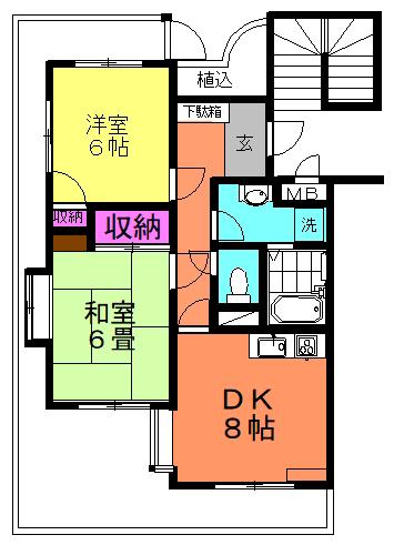 ロイヤルフラット(2DK/1階)の間取り写真