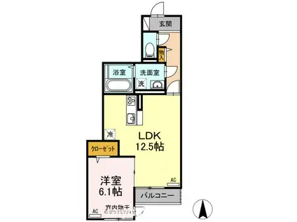 エルレープIII(1LDK/2階)の間取り写真