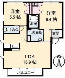 シャーメゾンYAYOI B棟(2LDK/2階)の間取り写真