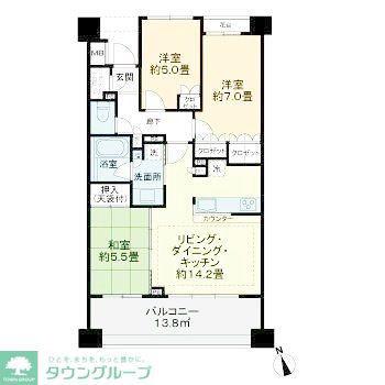 ライオンズ稲毛レジデンス(3LDK/3階)の間取り写真