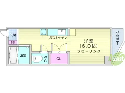 プラウディア宮城野(ワンルーム/3階)の間取り写真