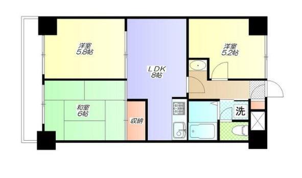 中銀第2東上野マンシオン(3LDK/7階)の間取り写真