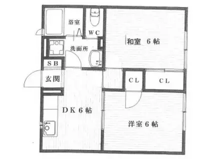 シャローガーデン(2DK/2階)の間取り写真