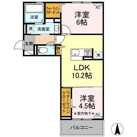 ピュア大里I(2LDK/3階)の間取り写真