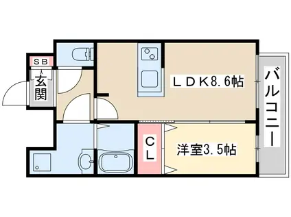 プレサンス京橋GREEN YARDアルミラ(1LDK/8階)の間取り写真